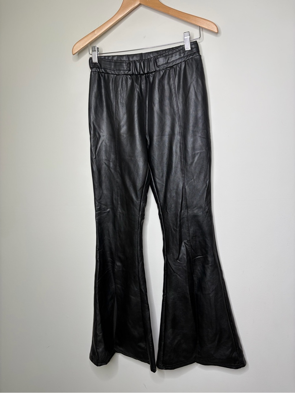 Black Faux Leather Flared Pants with slit on legs rave festival club going out